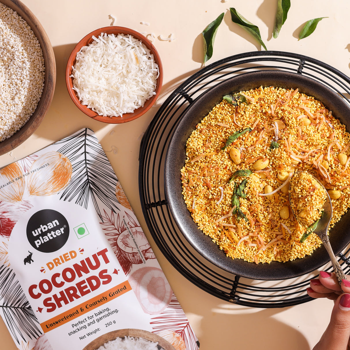 Urban Platter Dried Coconut Shreds, 250g (Long Flakes | Unsweetened | For Toppings, Baking & Snacking)