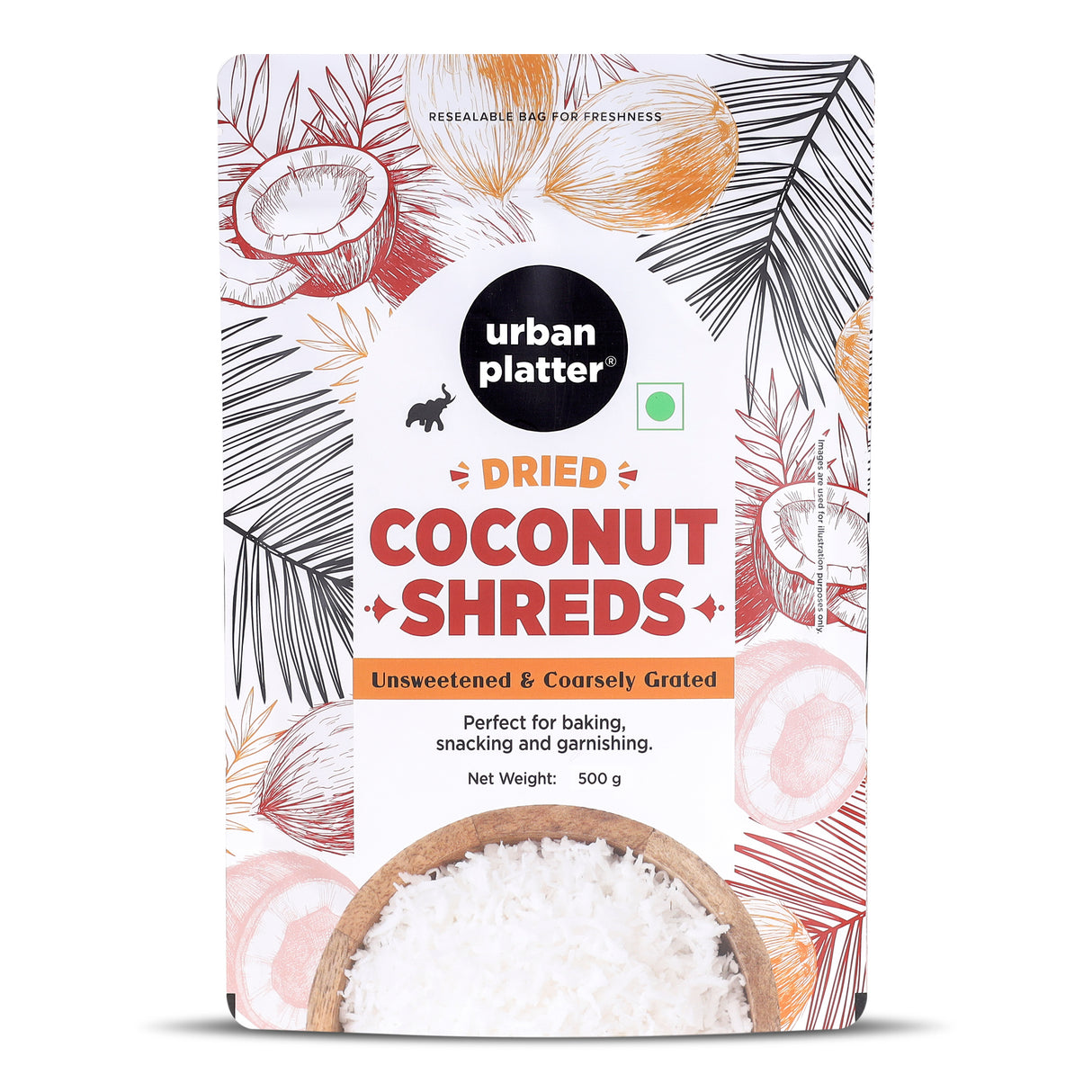 Urban Platter Dried Coconut Shreds, 500g (Long Flakes | Unsweetened | For Toppings, Baking & Snacking)