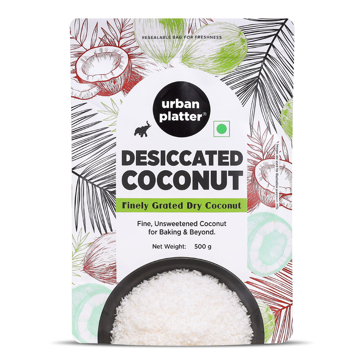 Urban Platter Desiccated Coconut, 500g	(Unsweetened & Finely Shredded)