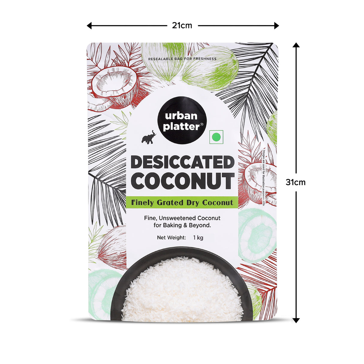 Urban Platter Desiccated Coconut, 1Kg (Unsweetened and Finely Grated, Ideal for Baking & Confectionery)