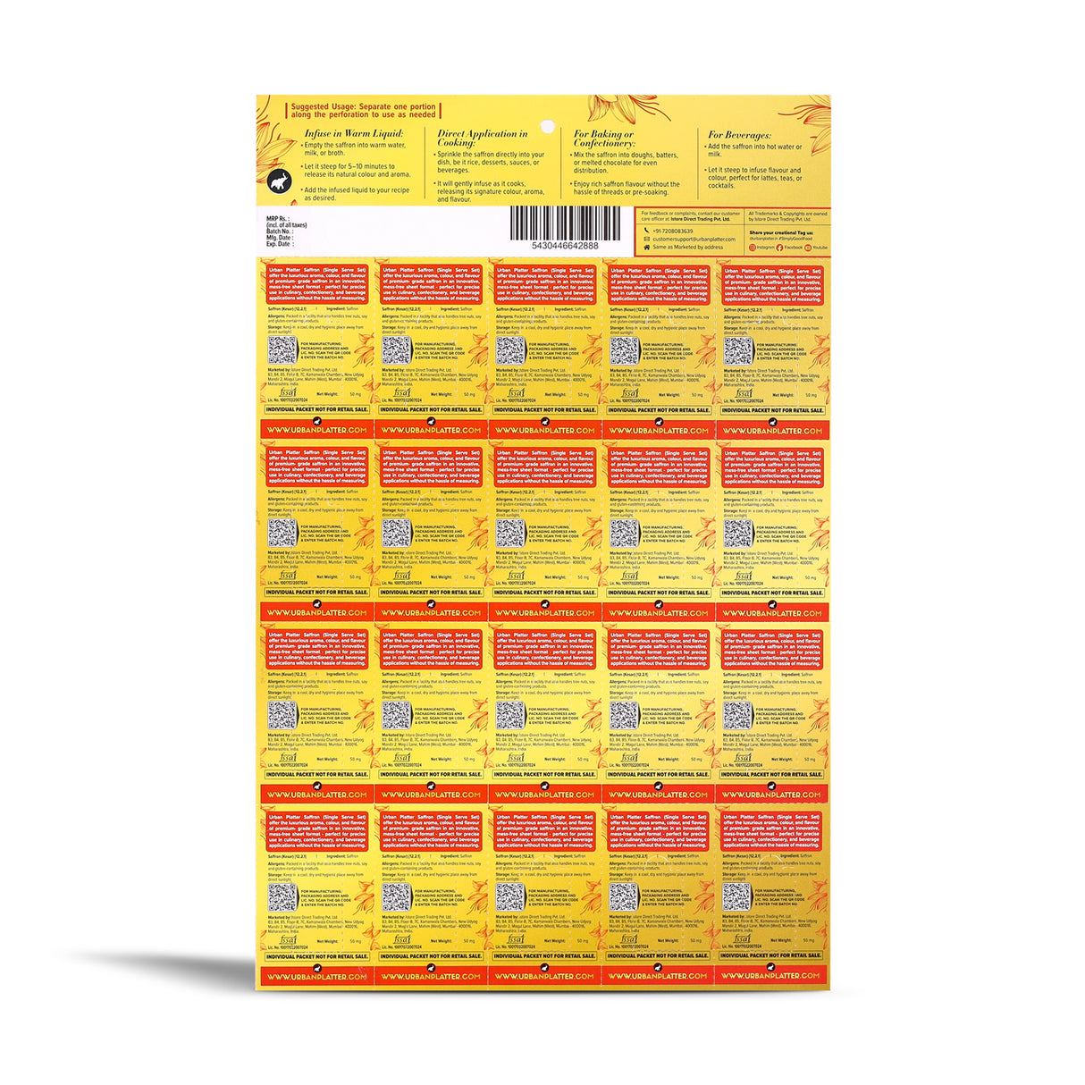 Urban Platter Kashmiri Mongra Saffron Single-Serve Set, 1gm (50mg x 20N) (Grade A | Pre-Portioned Single-Use Packs | Rich Aroma & Flavour)