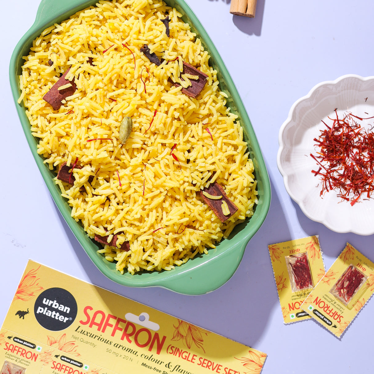 Urban Platter Kashmiri Mongra Saffron Single-Serve Set, 1gm (50mg x 20N) (Grade A | Pre-Portioned Single-Use Packs | Rich Aroma & Flavour)