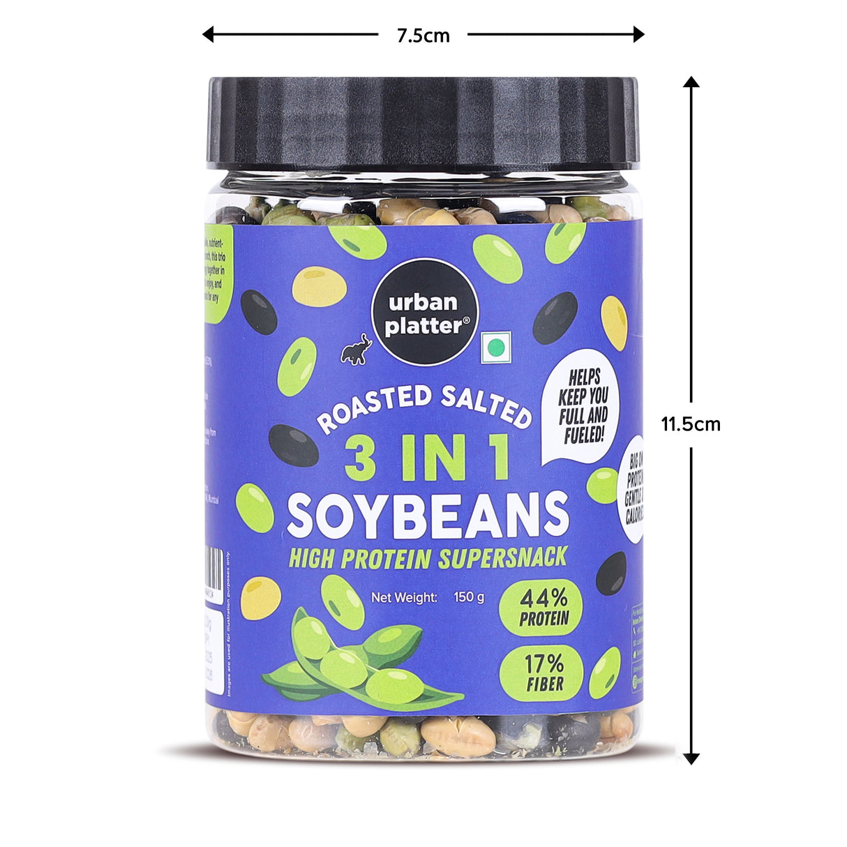 Urban Platter Roasted Salted 3-in-1 Soybean, 150g (46% Protein, 17% Fiber, Lightly Salted Green Edamame, Black & White Soybean, Highest Plant Protein Supersnack)
