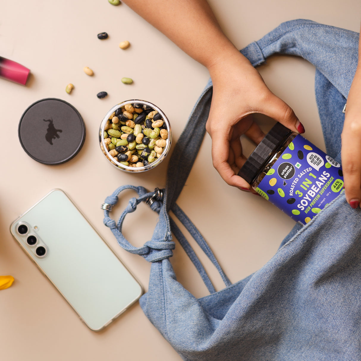 Urban Platter Roasted Salted 3-in-1 Soybean, 150g (46% Protein, 17% Fiber, Lightly Salted Green Edamame, Black & White Soybean, Highest Plant Protein Supersnack)