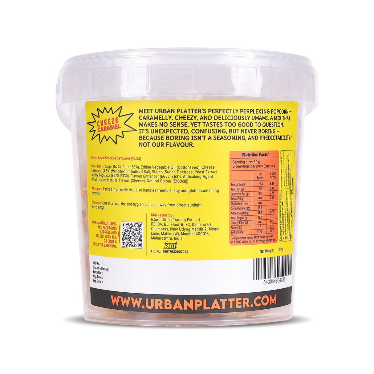 Urban Platter Perfectly Perplexing Popcorn - Cheeze Caramel, 150g (Tub of Caramel Popcorn with Umami Cheeze, Ready to eat snack)