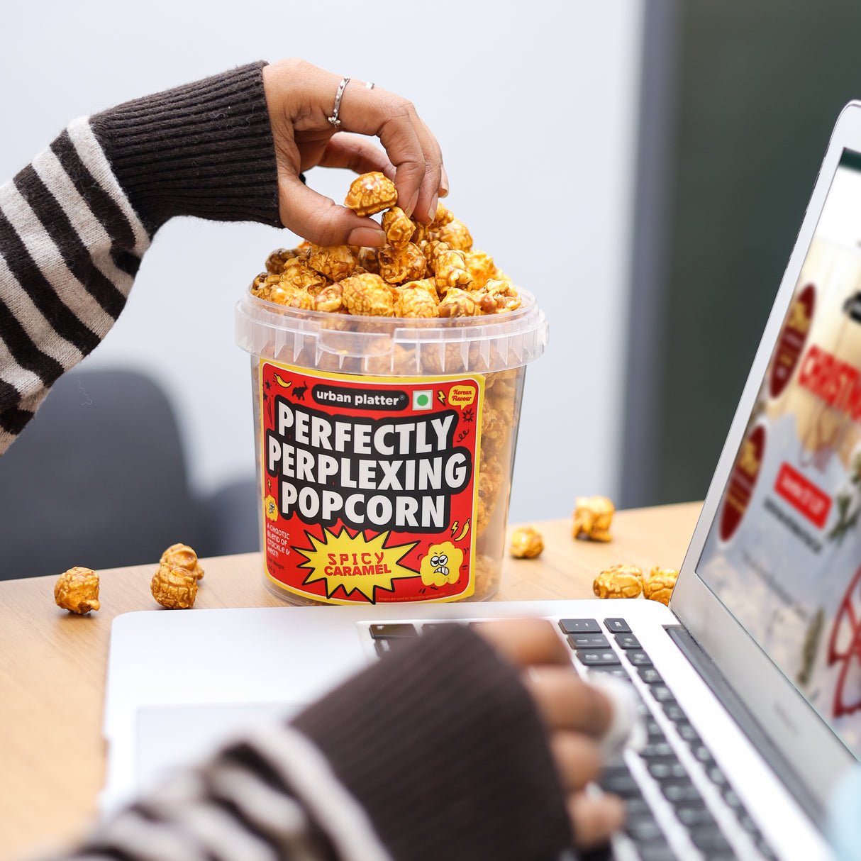 Urban Platter Perfectly Perplexing Popcorn - Spicy Caramel, 150g (Tub of Caramel Popcorn with Bold Korean Style Spice, Ready to eat snack)