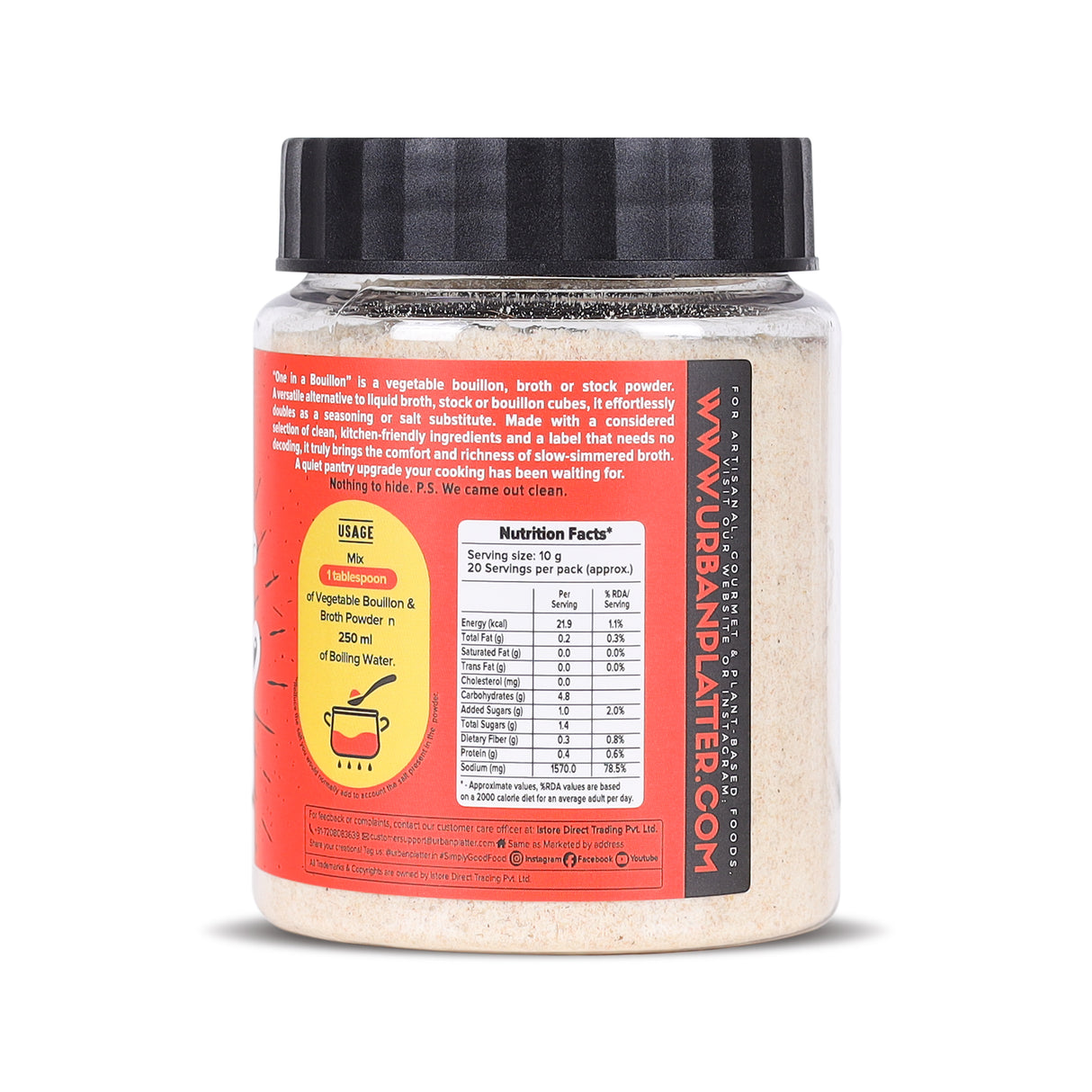 Urban Platter One in a Bouillon, 200g (Instant Vegetable Broth Powder | Perfectly Plant-based Umami Base | Clean-Label | Additive, Preservative and MSG free)