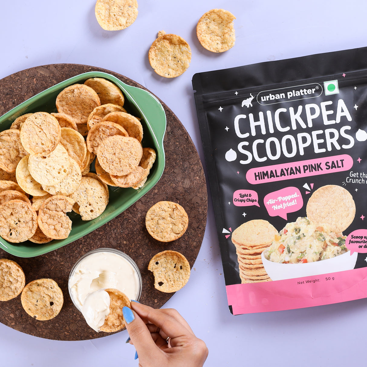 Urban Platter Chickpea Scoopers - Himalayan Pink Salt, 50g (Popped Chips | Lightly Salted | Air Popped, Not Fried) - product image 9