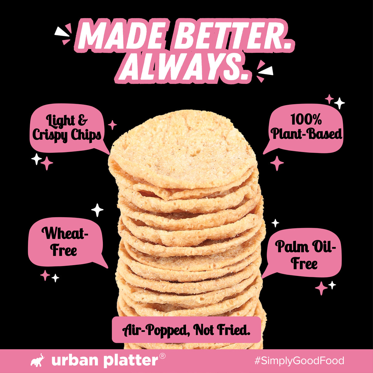 Urban Platter Chickpea Scoopers - Himalayan Pink Salt, 50g (Popped Chips | Lightly Salted | Air Popped, Not Fried) - product image 6
