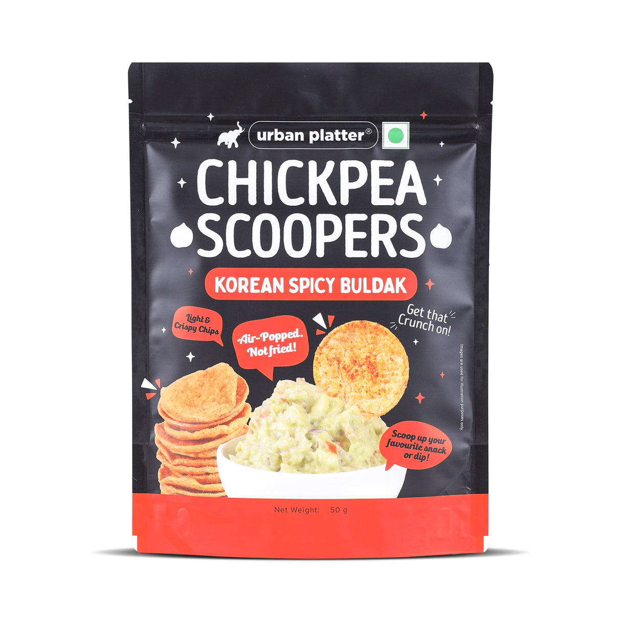 Urban Platter Chickpea Scoopers - Korean Buldak, 50g (Popped Chickpea Chips | Korean-Style Spicy Heat | Air Popped)