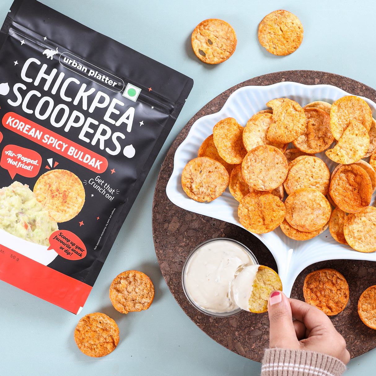 Urban Platter Chickpea Scoopers - Korean Buldak, 50g (Popped Chickpea Chips | Korean-Style Spicy Heat | Air Popped)