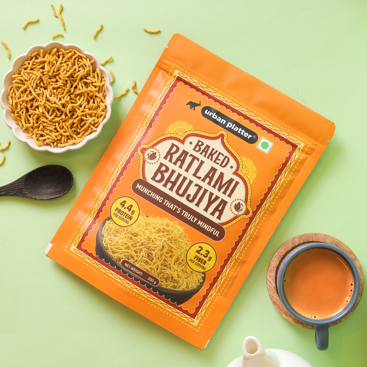 Urban Platter Ratlami Baked Bhujiya, 200g (Better-For-You Snack with 4.4g Protein & 2.3g Fiber per Serve; Baked Not Fried)