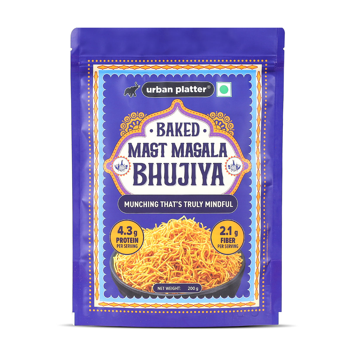 Urban Platter Mast Masala Baked Bhujiya, 200g (Better-For-You Snack with 4.3g Protein & 2.1g Fiber per Serve; Baked Not Fried)