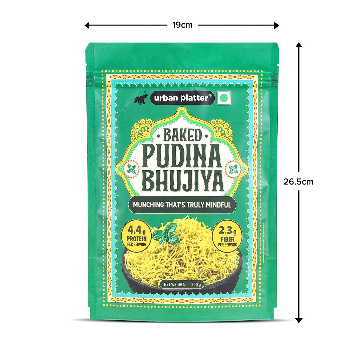 Urban Platter Pudina Baked Bhujiya, 200g (Better-For-You Snack with 4.4g Protein & 2.3g Fibre per Serve; Baked Not Fried)