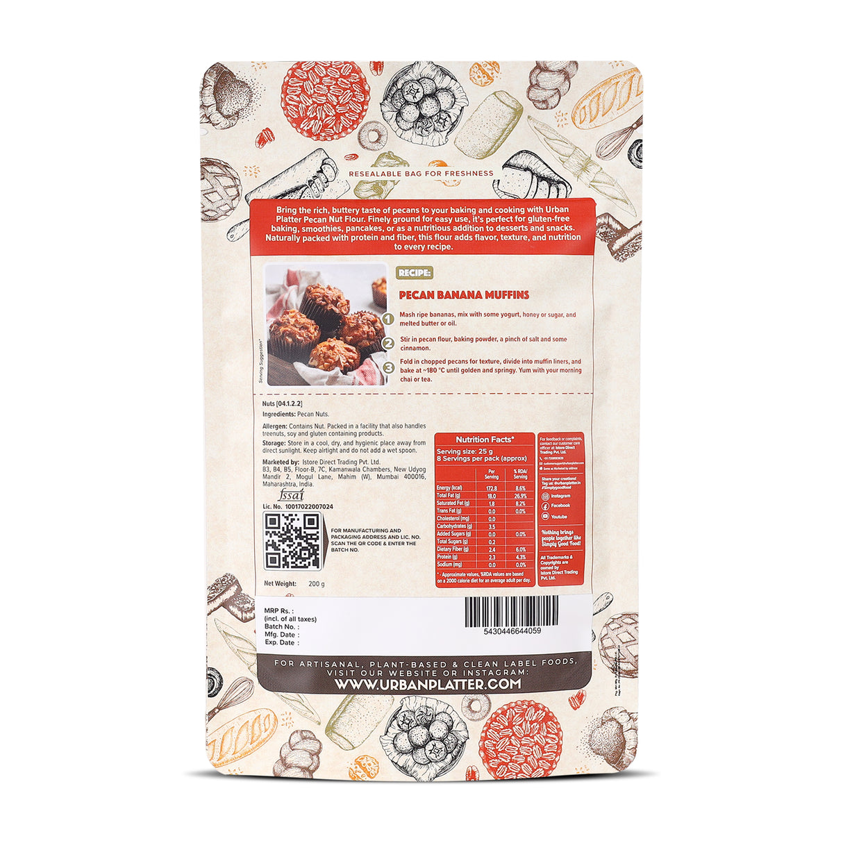 Urban Platter Pecan Flour, 200g (Imported from the USA | Ideal for Baking & Desserts)