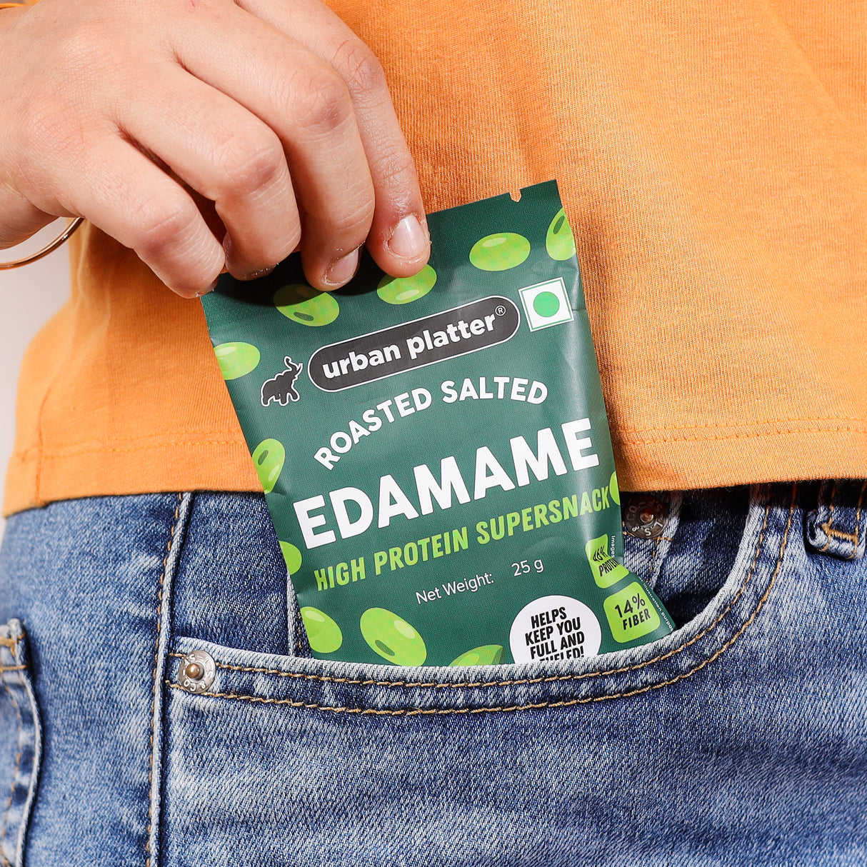 Urban Platter Roasted Salted Edamame, 25g (46% Protein, 17% Fiber, Lightly Salted Young Green Soybeans, Highest Plant Protein Supersnack)