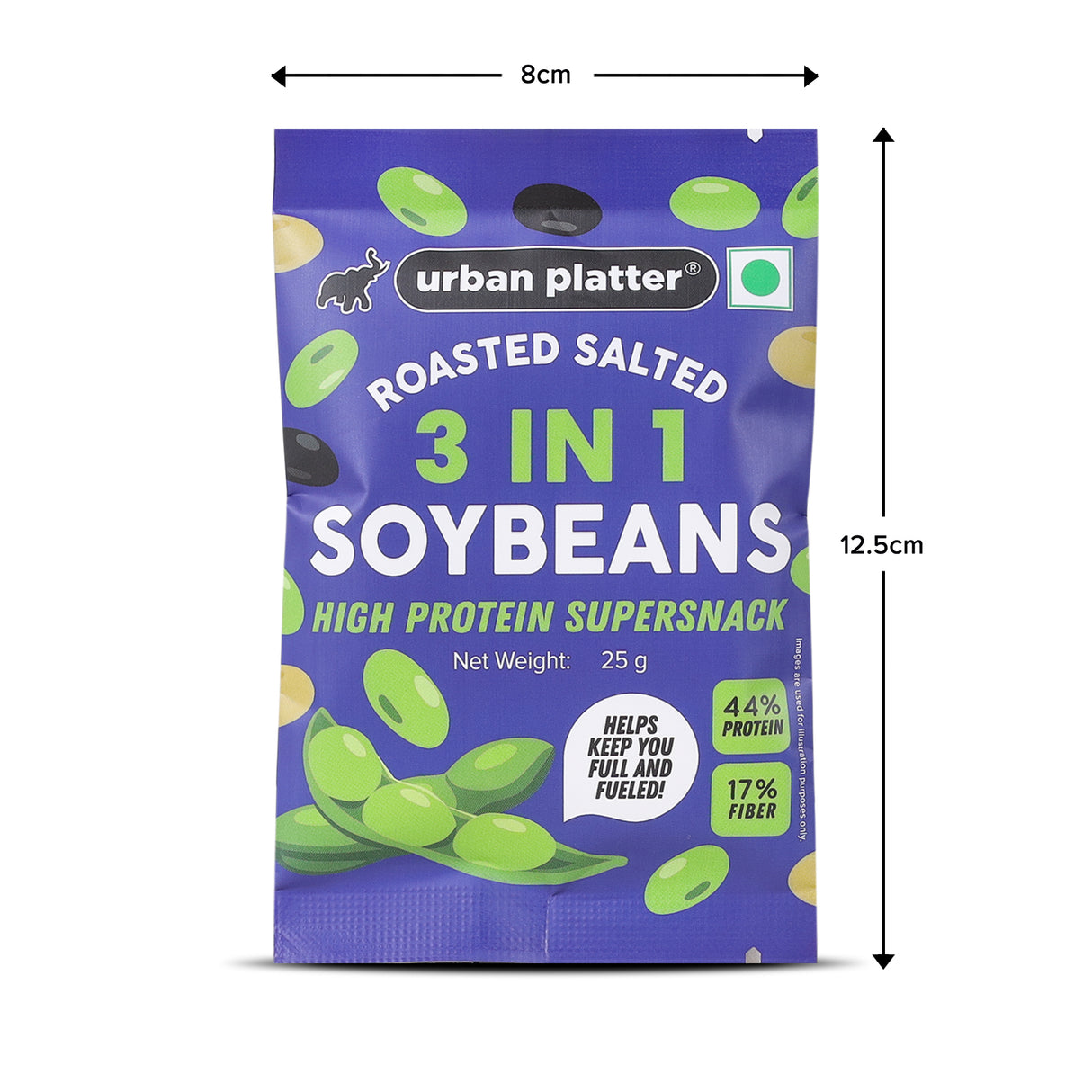 Urban Platter Roasted Salted 3-in-1 Soybean, 25g (46% Protein, 17% Fiber, Lightly Salted Green, Black & White Soybeans, Highest Plant Protein Supersnack)
