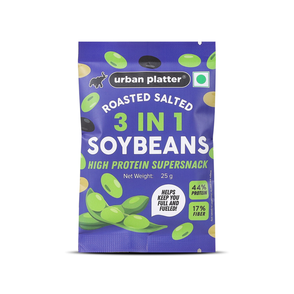 Urban Platter Roasted Salted 3-in-1 Soybean, 25g (46% Protein, 17% Fiber, Lightly Salted Green, Black & White Soybeans, Highest Plant Protein Supersnack)