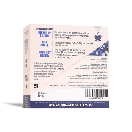 Urban Platter V60 Coffee Filter Paper, White, Size 02, 100 Pieces (Naturally Bleached, Clean Neutral Flavour, Ideal for Pour Over Brewing, Biodegradable)