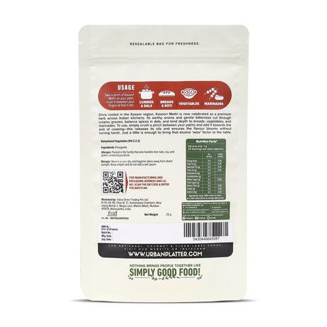 Urban Platter Kasoori Methi, 25g (Dried Fenugreek Leaves, Authentic Indian Herb, Finishing Spice for Curries & Dals)