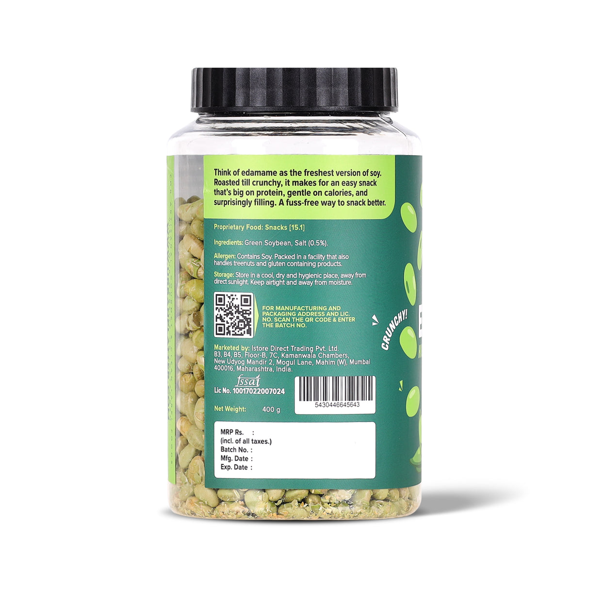 Urban Platter Roasted Salted Edamame, 400g (46% Protein, 14% Fiber, Lightly Salted Young Green Soybeans, Highest Plant Protein Supersnack)