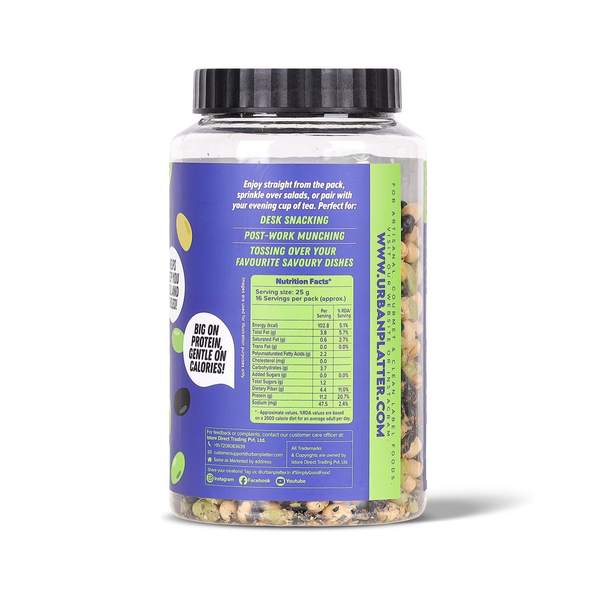 Urban Platter Roasted Salted 3-in-1 Soybean, 400g (44% Protein, 17% Fiber, Lightly Salted Green Edamame, Black & White Soybean, Highest Plant Protein Supersnack)