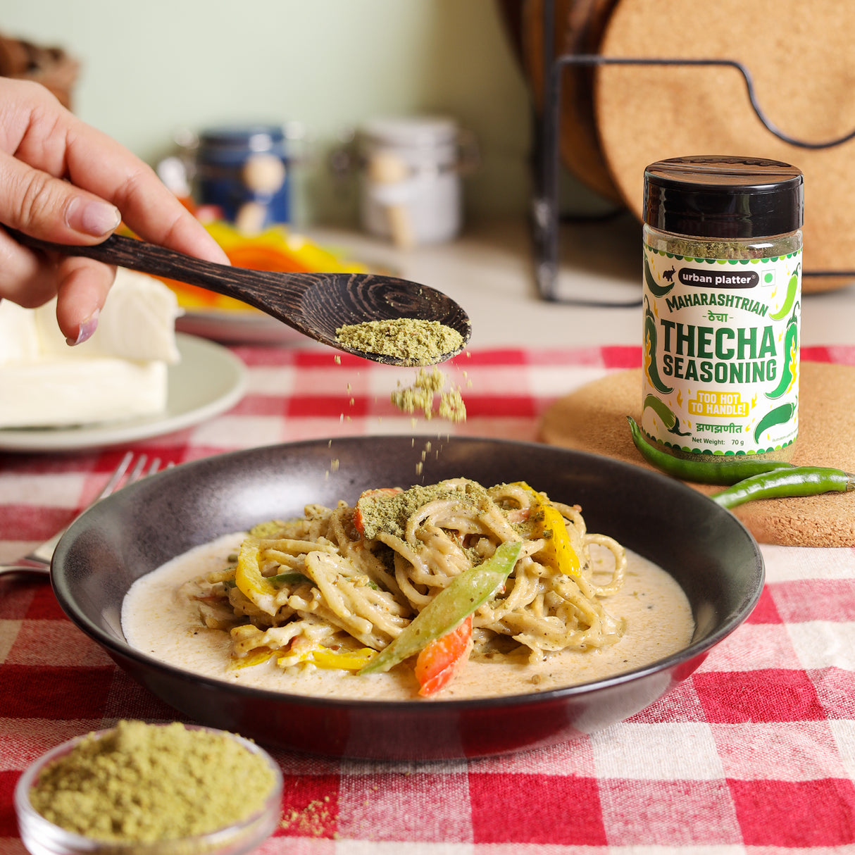 Urban Platter Thecha Seasoning, 70g (Authentic Maharashtrian Condiment, Bold Chilli, Garlic & Peanut Blend, Perfect for Fries, Pasta & Rice)