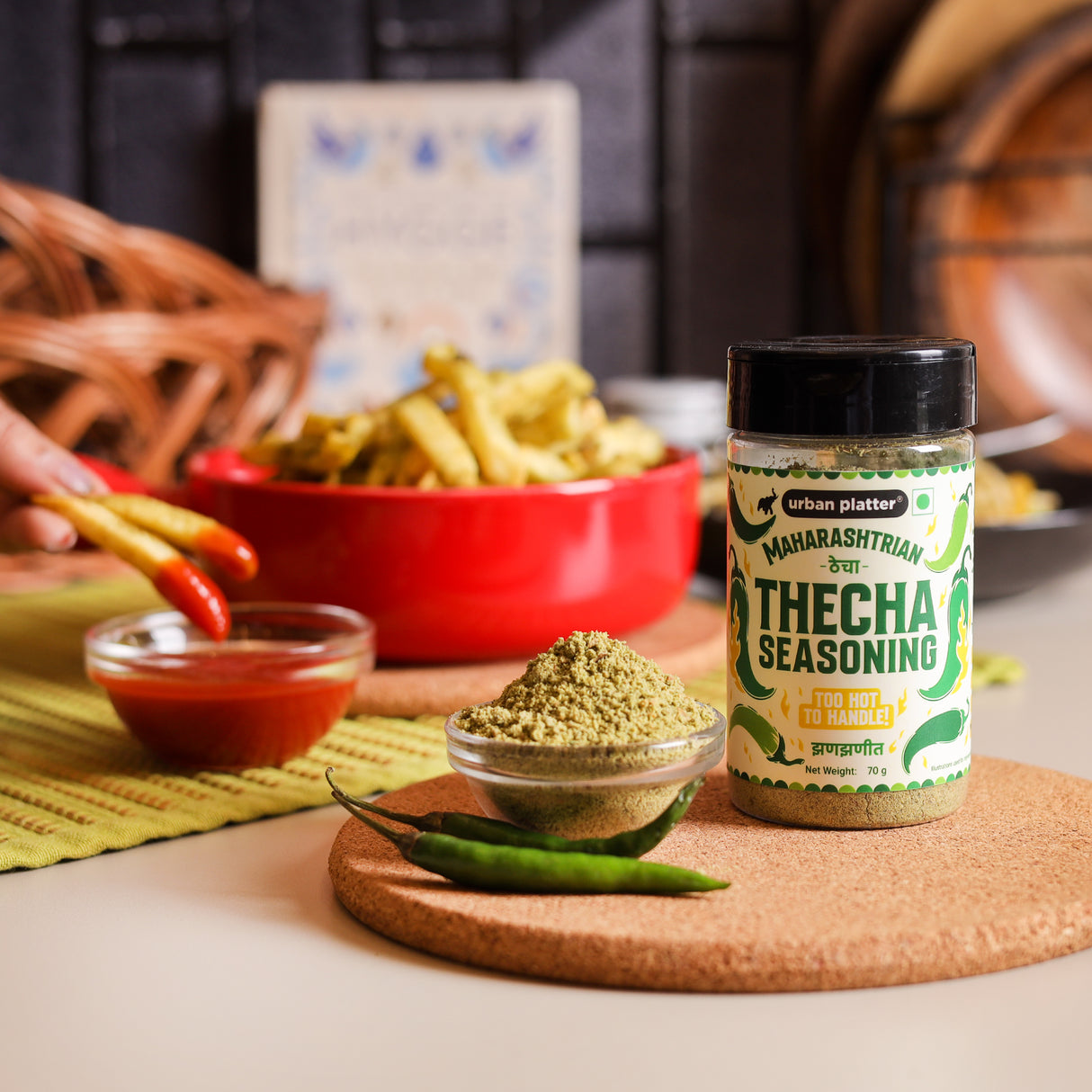 Urban Platter Thecha Seasoning, 70g (Authentic Maharashtrian Condiment, Bold Chilli, Garlic & Peanut Blend, Perfect for Fries, Pasta & Rice)