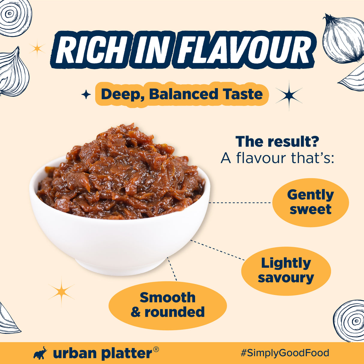 Urban Platter Caramelized Onion, 1kg (Sweet-Savoury Onion Base for Pasta, Sandwiches, Gravies & Gourmet Cooking, Soft, Jammy & Slow Cooked, Perfect for Meal Preps, Value Pack)