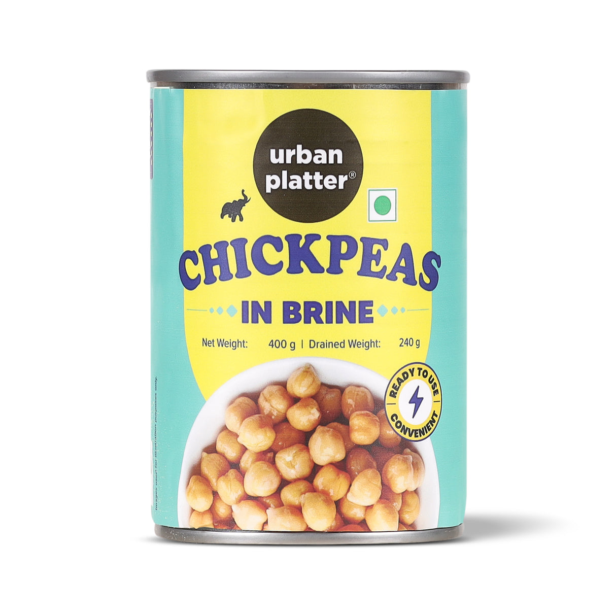 Urban Platter Ready To Use Chickpeas in Brine, 400g (Canned, Drained Weight 240g) - front pack