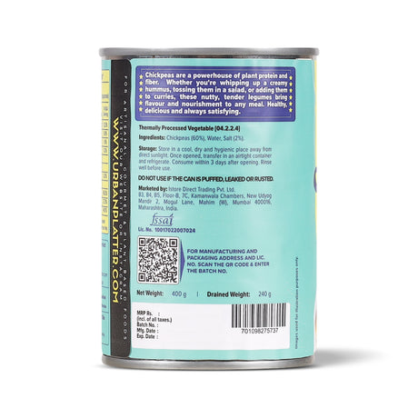 Urban Platter Ready To Use Chickpeas in Brine, 400g (Canned, Drained Weight 240g)
