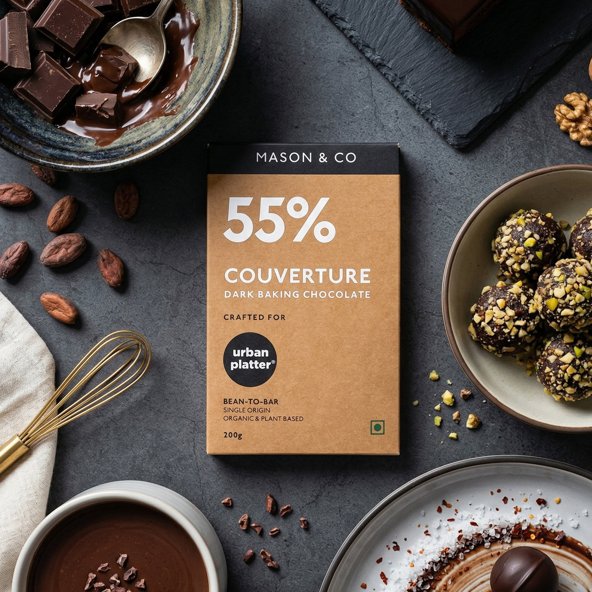 Urban Platter 55% Dark Chocolate Baking Couverture, 200g [Crafted By Mason & Co. Single Origin, Bean To Bar] - product image 4