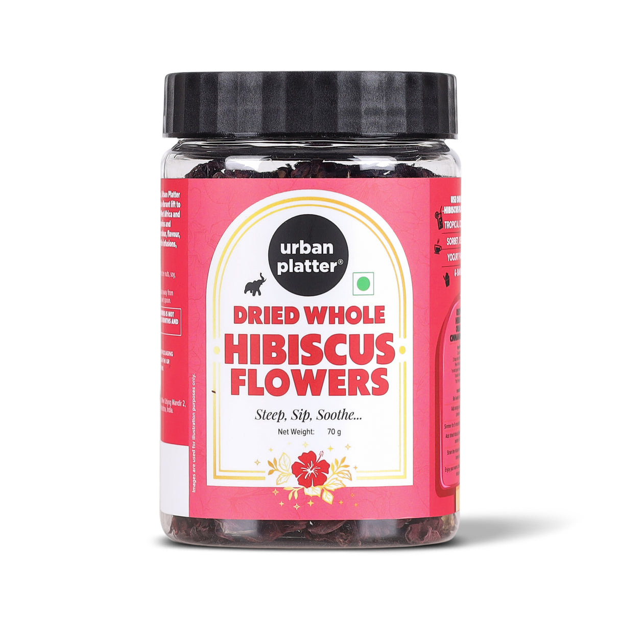 Urban Platter Whole Dried Hibiscus Flowers, 70g (Tart & Floral | Antioxidant-Rich | Caffeine-free) - front pack