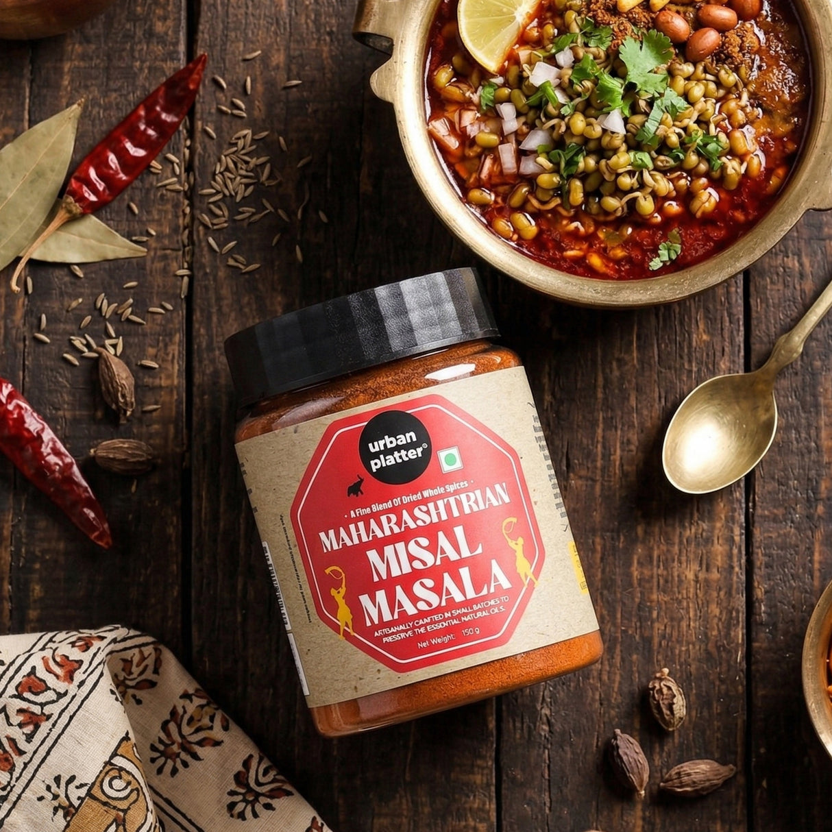 Urban Platter Maharashtrian Misal Masala, 150g (Signature Kolhapuri Misal Blend | Fiery & Hearty Taste | Onion & Garlic-free | Additive & Preservative-free)
