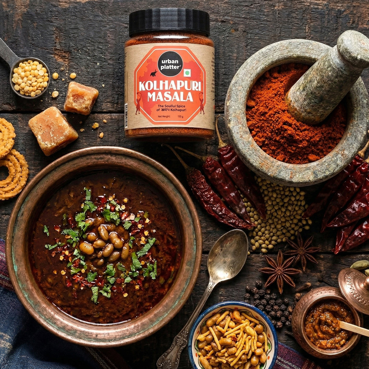 Urban Platter Maharashtrian Kolhapuri Masala, 150g (Signature Khamang Kolhapuri Blend | Fiery & Rustic Flavours | Additive & Preservative-free)
