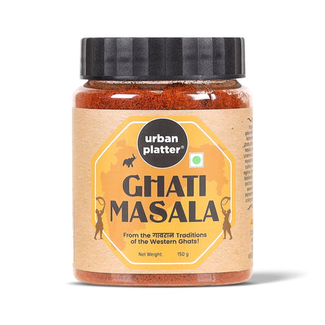 Urban Platter Maharashtrian Ghati Masala, 150g (Signature Gavraan Western Ghats Blend | Fiery & Earthy Flavours | Additive & Preservative-free) - front pack