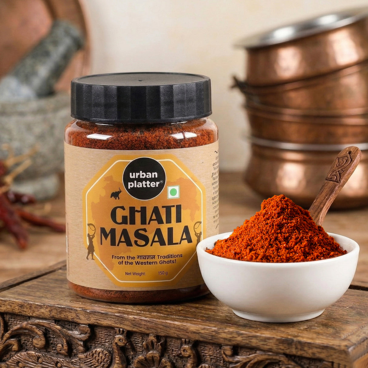 Urban Platter Maharashtrian Ghati Masala, 150g (Signature Gavraan Western Ghats Blend | Fiery & Earthy Flavours | Additive & Preservative-free)