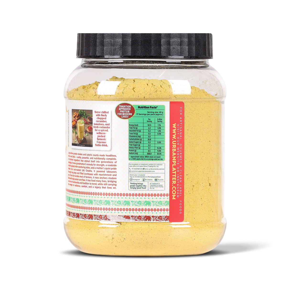 Urban Platter Turmeric Cayenne Superfood Sattu, 700g (High Protein & Fibre | Natural Coolant | Mid-Meal Drink | Traditional Plant Protein)