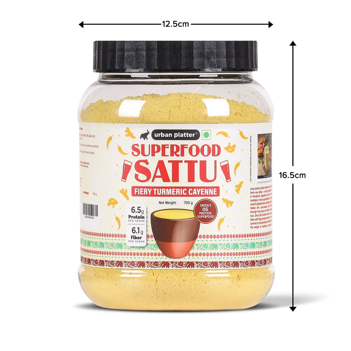 Urban Platter Turmeric Cayenne Superfood Sattu, 700g (High Protein & Fibre | Natural Coolant | Mid-Meal Drink | Traditional Plant Protein)