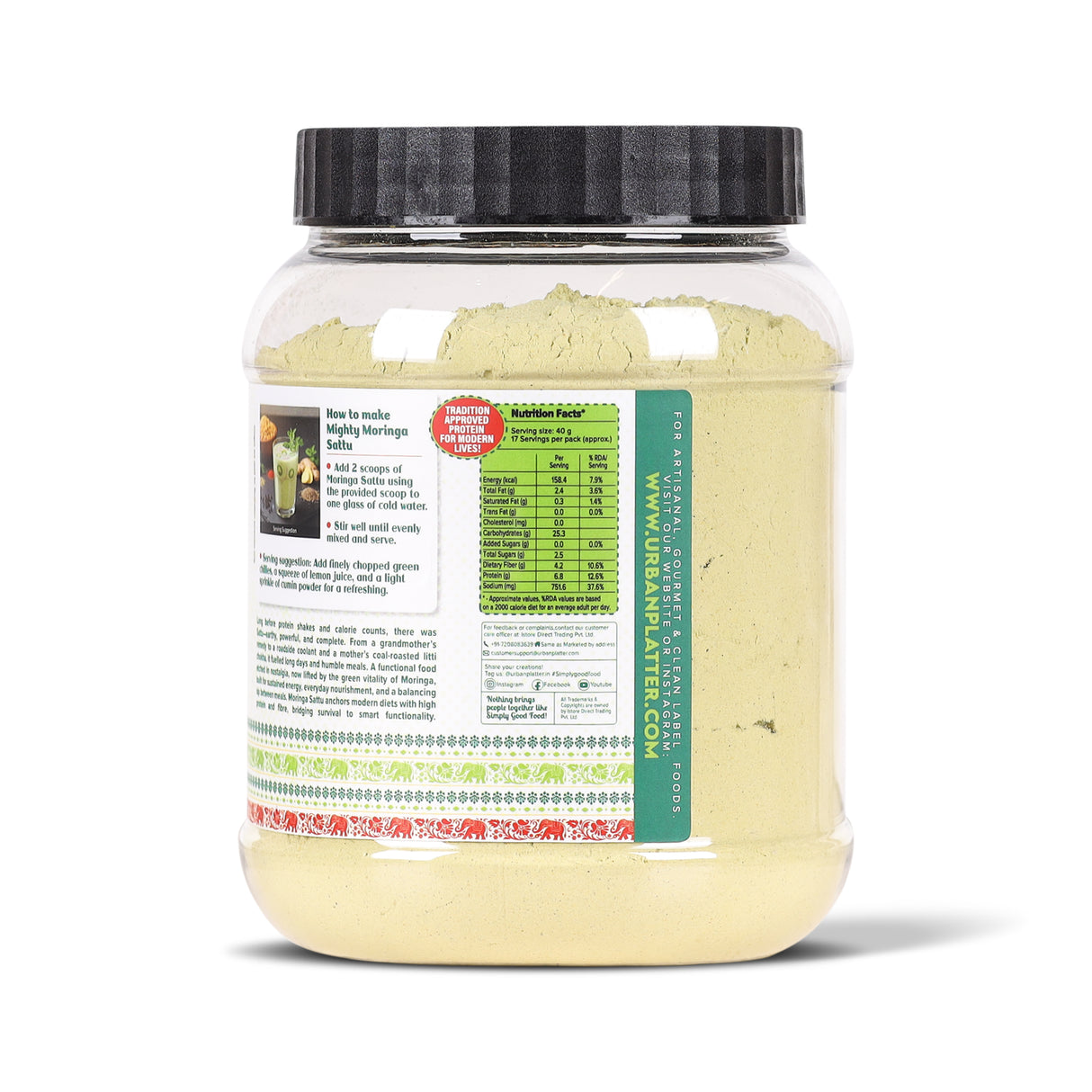 Urban Platter Moringa Superfood Sattu, 700g (High Protein & Fibre | Natural Coolant | Mid-Meal Drink | Traditional Plant Protein)