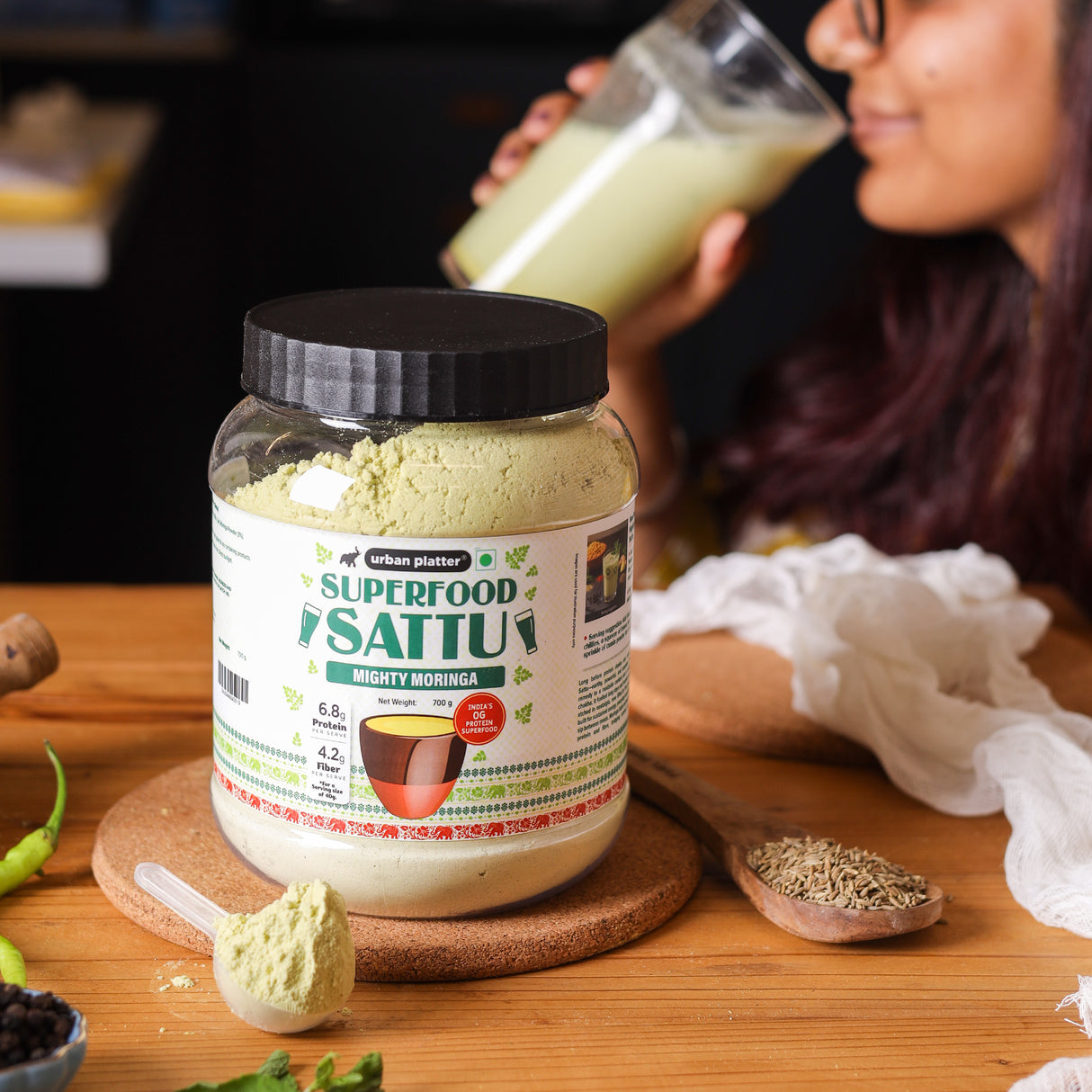 Urban Platter Moringa Superfood Sattu, 700g (High Protein & Fibre | Natural Coolant | Mid-Meal Drink | Traditional Plant Protein)