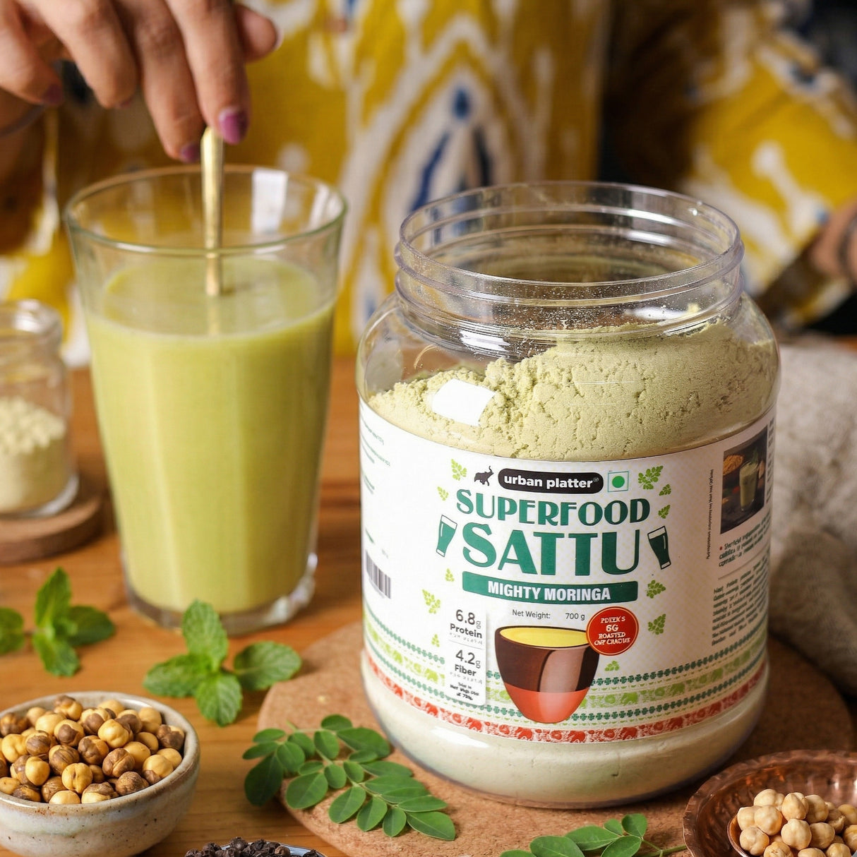 Urban Platter Moringa Superfood Sattu, 700g (High Protein & Fibre | Natural Coolant | Mid-Meal Drink | Traditional Plant Protein)