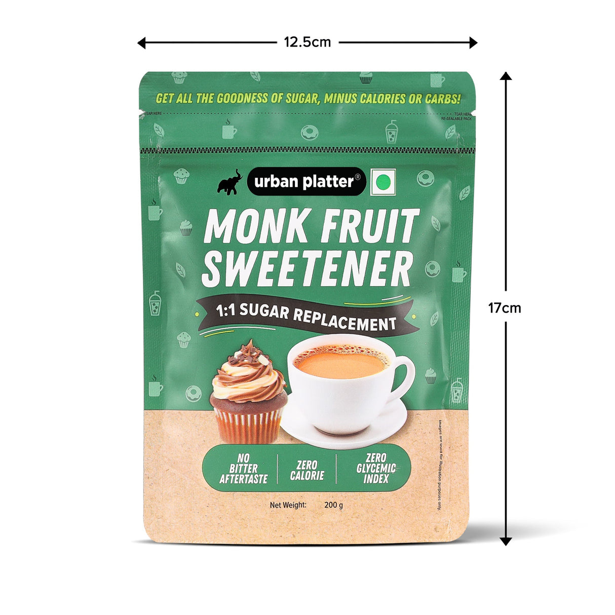 Urban Platter Monk Fruit Sweetener 200g Pouch - 100 Percent Vegetarian Clean Label