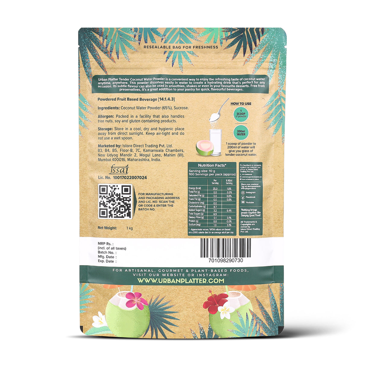 Urban Platter Tender Coconut Water Powder, 1Kg - product image 2