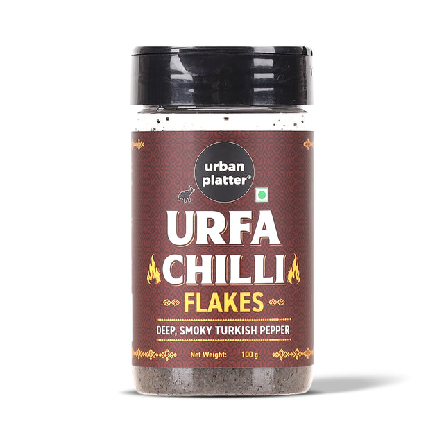 Urban Platter Urfa Chilli Flakes,100g (Urfa Biber, Deep Smoky Turkish Pepper, Mild Heat, Raisin-Like Sweetness, Gourmet Finishing Spice) - front pack