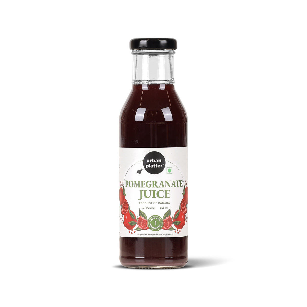 Urban Platter Canadian Pomegranate Juice, 350ml (Unsweetened, Clean Label, Contains Natural Antioxidants, Not From Concentrate) - front pack