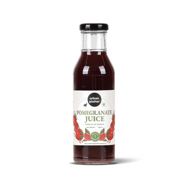 Urban Platter Canadian Pomegranate Juice, 350ml (Unsweetened, Clean Label, Contains Natural Antioxidants, Not From Concentrate) - front pack