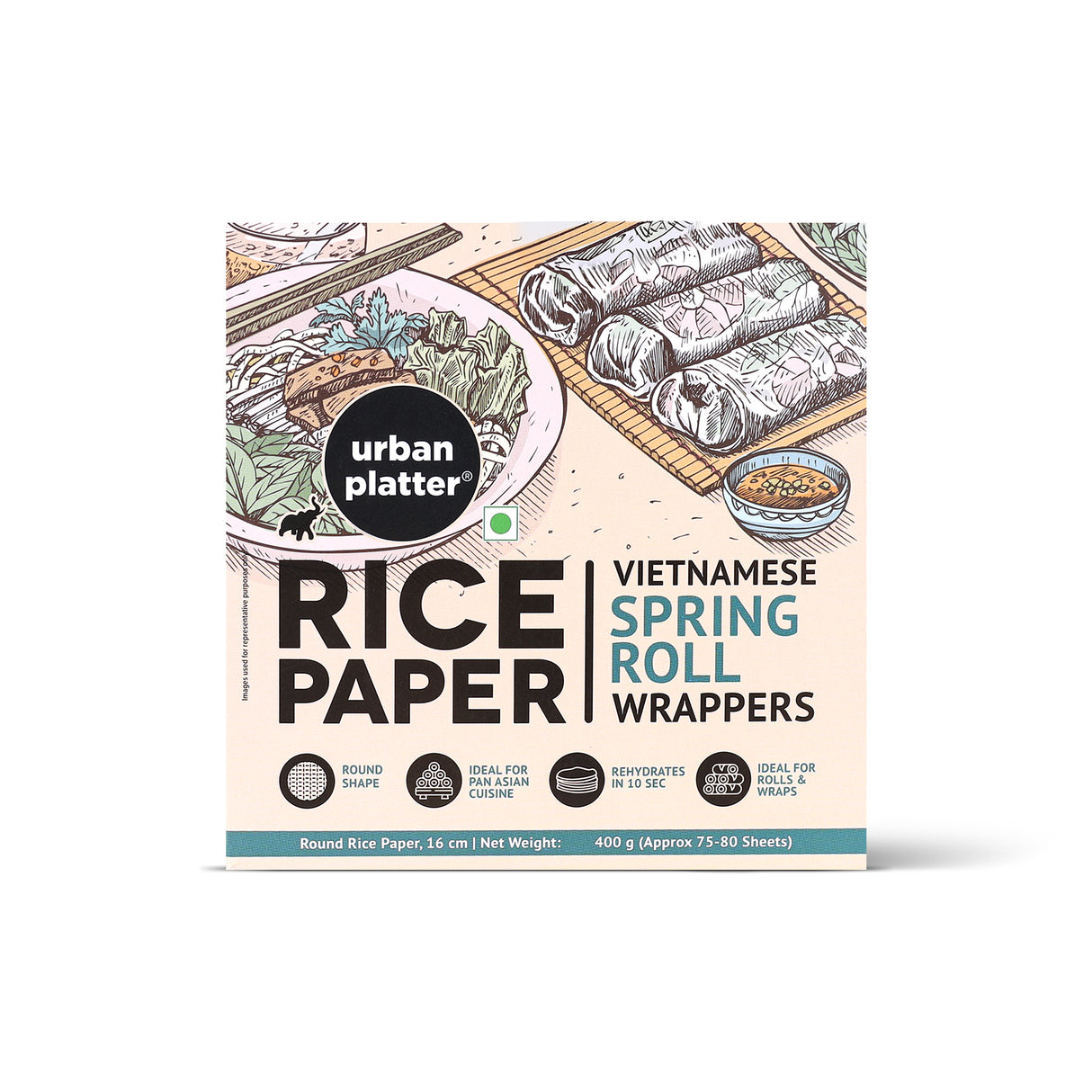Round Rice Paper Sheets, 400g (Vietnamese Spring Roll Wrappers, Gluten-free, 16 cm Each, Easy to Roll, 80-85 Sheets per pack)
