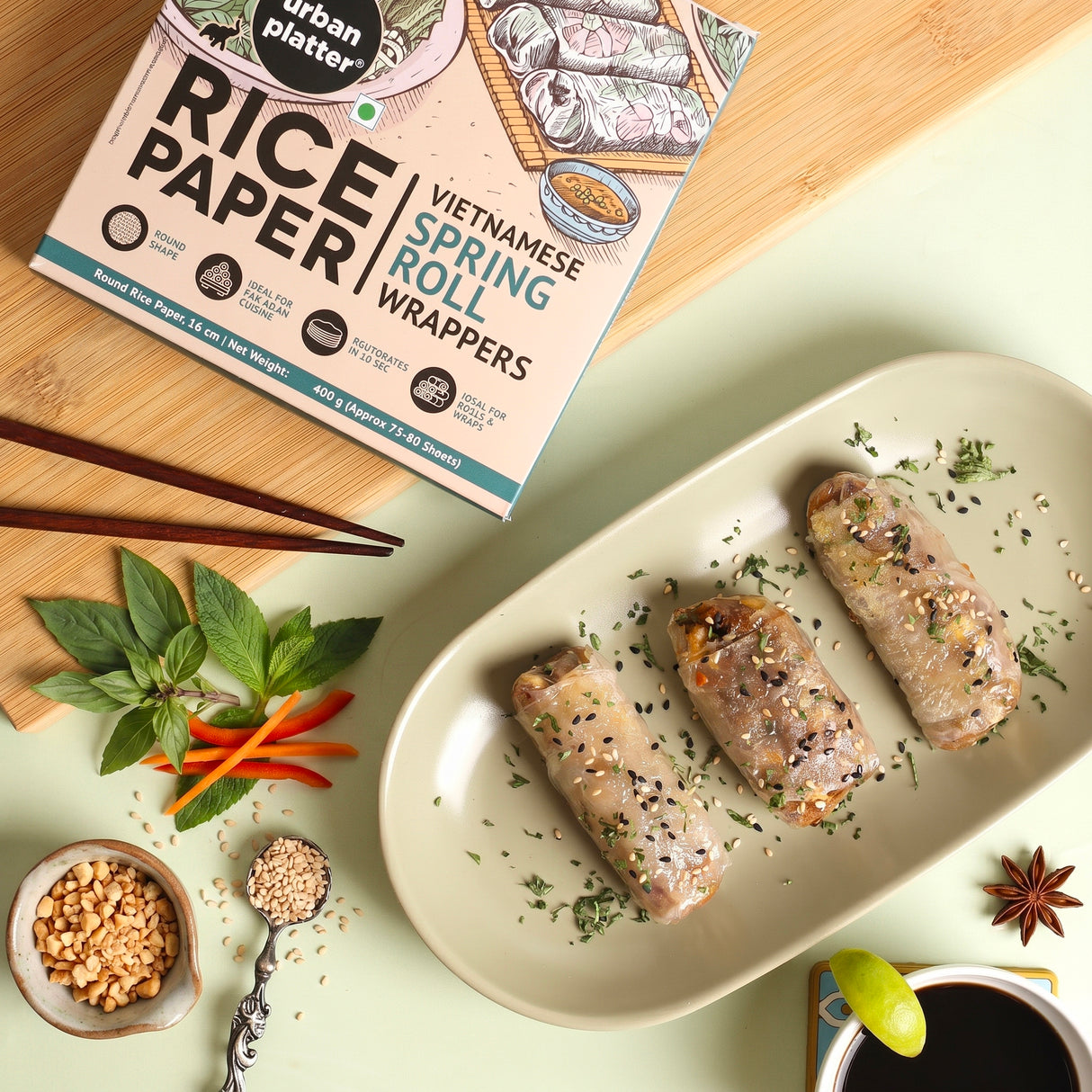 Round Rice Paper Sheets, 400g (Vietnamese Spring Roll Wrappers, Gluten-free, 16 cm Each, Easy to Roll, 80-85 Sheets per pack)