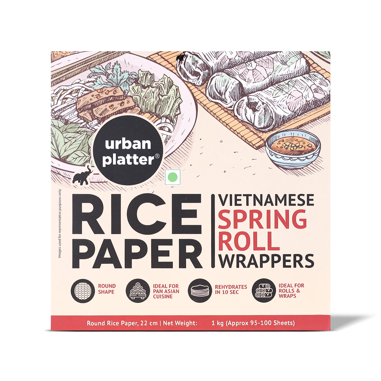 Large Rice Paper Sheets, 1kg (Vietnamese Spring Roll Wrappers Pan Asian Cuisine, Ideal for rolls and Crackers)